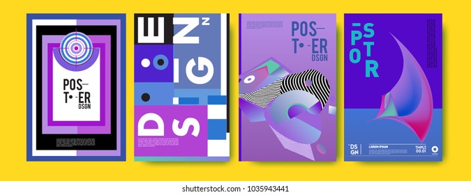 Abstract colorful collage poster design template. Cool geometric and fluid cover design. Blue, yellow, red, orange, pink and green background. Vector banner poster template in Eps10.