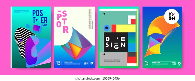 Abstract colorful collage poster design template. Cool geometric and fluid cover design. Blue, yellow, red, orange, pink and green background. Vector banner poster template in Eps10.