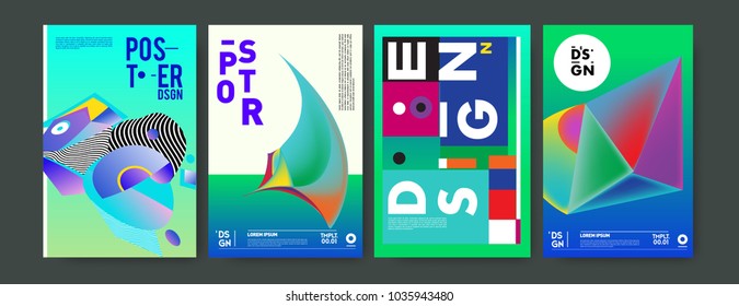 Abstract colorful collage poster design template. Cool geometric and fluid cover design. Blue, yellow, red, orange, pink and green background. Vector banner poster template in Eps10.