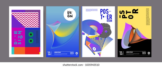 Abstract colorful collage poster design template. Cool geometric and fluid cover design. Blue, yellow, red, orange, pink and green background. Vector banner poster template in Eps10.