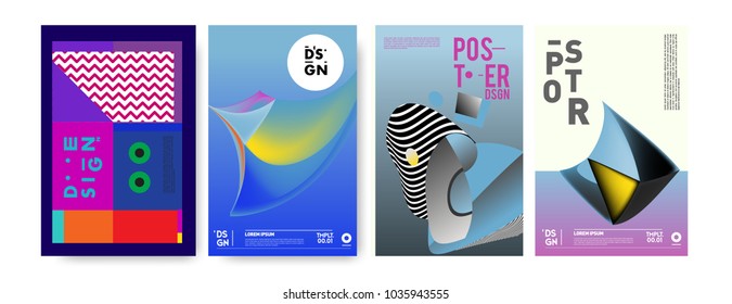 Abstract colorful collage poster design template. Cool geometric and fluid cover design. Blue, yellow, red, orange, pink and green background. Vector banner poster template in Eps10.