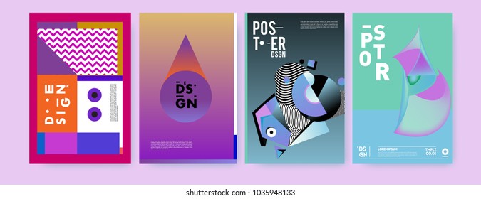 Abstract colorful collage poster design template. Cool geometric and fluid cover design. Blue, yellow, red, orange, pink and green background. Vector banner poster template in Eps10.