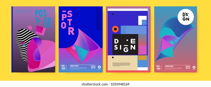 Abstract colorful collage poster design template. Cool geometric and fluid cover design. Blue, yellow, red, orange, pink and green background. Vector banner poster template in Eps10.