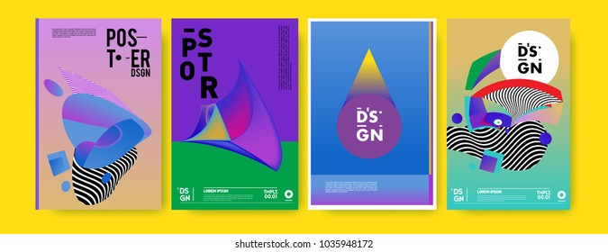 Abstract colorful collage poster design template. Cool geometric and fluid cover design. Blue, yellow, red, orange, pink and green background. Vector banner poster template in Eps10.
