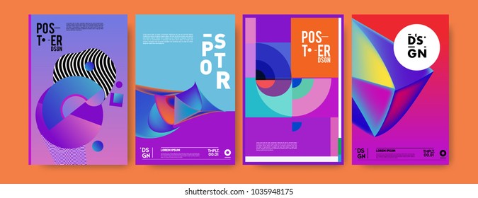 Abstract colorful collage poster design template. Cool geometric and fluid cover design. Blue, yellow, red, orange, pink and green background. Vector banner poster template in Eps10.