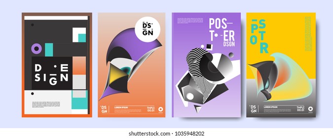 Abstract colorful collage poster design template. Cool geometric and fluid cover design. Blue, yellow, red, orange, pink and green background. Vector banner poster template in Eps10.