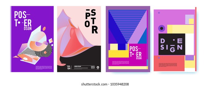 Abstract colorful collage poster design template. Cool geometric and fluid cover design. Blue, yellow, red, orange, pink and green background. Vector banner poster template in Eps10.