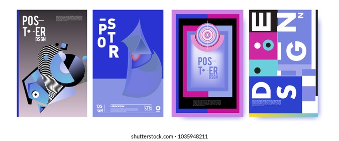 Abstract colorful collage poster design template. Cool geometric and fluid cover design. Blue, yellow, red, orange, pink and green background. Vector banner poster template in Eps10.