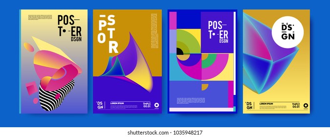 Abstract colorful collage poster design template. Cool geometric and fluid cover design. Blue, yellow, red, orange, pink and green background. Vector banner poster template in Eps10.