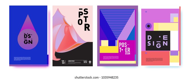 Abstract colorful collage poster design template. Cool geometric and fluid cover design. Blue, yellow, red, orange, pink and green background. Vector banner poster template in Eps10.