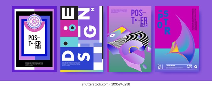 Abstract colorful collage poster design template. Cool geometric and fluid cover design. Blue, yellow, red, orange, pink and green background. Vector banner poster template in Eps10.