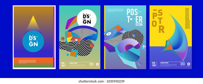 Abstract colorful collage poster design template. Cool geometric and fluid cover design. Blue, yellow, red, orange, pink and green background. Vector banner poster template in Eps10.