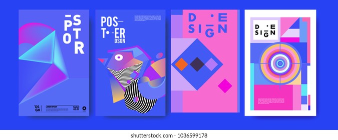 Abstract colorful collage poster design template. Cool geometric and fluid cover design. Blue, yellow, red, orange, pink and green background. Vector banner poster template in Eps10.