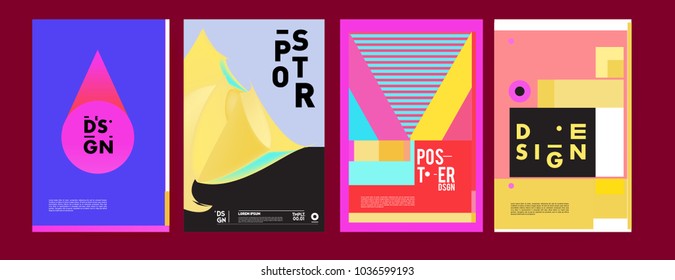 Abstract colorful collage poster design template. Cool geometric and fluid cover design. Blue, yellow, red, orange, pink and green background. Vector banner poster template in Eps10.