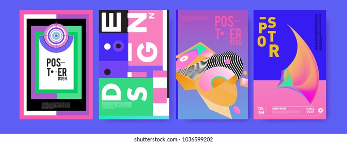 Abstract colorful collage poster design template. Cool geometric and fluid cover design. Blue, yellow, red, orange, pink and green background. Vector banner poster template in Eps10.