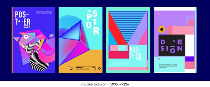 Abstract colorful collage poster design template. Cool geometric and fluid cover design. Blue, yellow, red, orange, pink and green background. Vector banner poster template in Eps10.