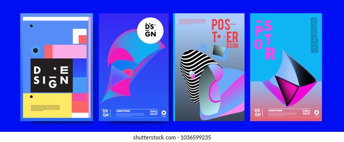Abstract colorful collage poster design template. Cool geometric and fluid cover design. Blue, yellow, red, orange, pink and green background. Vector banner poster template in Eps10.