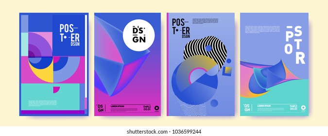 Abstract colorful collage poster design template. Cool geometric and fluid cover design. Blue, yellow, red, orange, pink and green background. Vector banner poster template in Eps10.