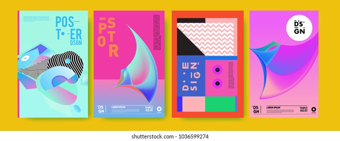 Abstract colorful collage poster design template. Cool geometric and fluid cover design. Blue, yellow, red, orange, pink and green background. Vector banner poster template in Eps10.