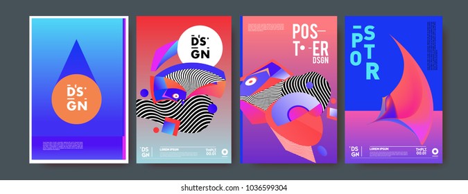Abstract colorful collage poster design template. Cool geometric and fluid cover design. Blue, yellow, red, orange, pink and green background. Vector banner poster template in Eps10.