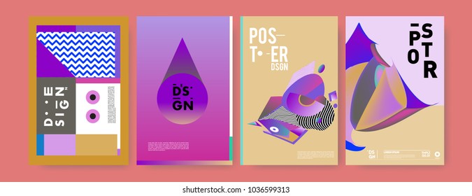 Abstract colorful collage poster design template. Cool geometric and fluid cover design. Blue, yellow, red, orange, pink and green background. Vector banner poster template in Eps10.