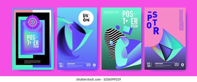 Abstract colorful collage poster design template. Cool geometric and fluid cover design. Blue, yellow, red, orange, pink and green background. Vector banner poster template in Eps10.