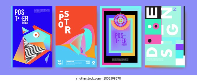 Abstract colorful collage poster design template. Cool geometric and fluid cover design. Blue, yellow, red, orange, pink and green background. Vector banner poster template in Eps10.