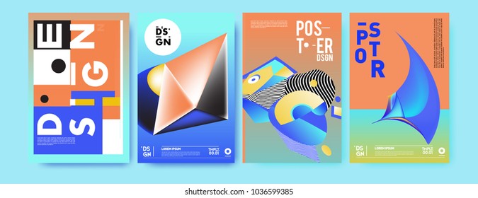 Abstract colorful collage poster design template. Cool geometric and fluid cover design. Blue, yellow, red, orange, pink and green background. Vector banner poster template in Eps10.