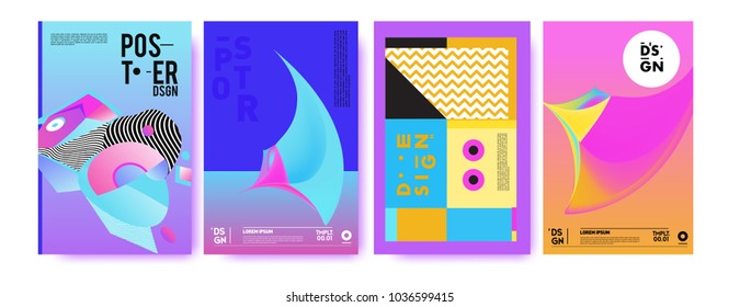 Abstract colorful collage poster design template. Cool geometric and fluid cover design. Blue, yellow, red, orange, pink and green background. Vector banner poster template in Eps10.