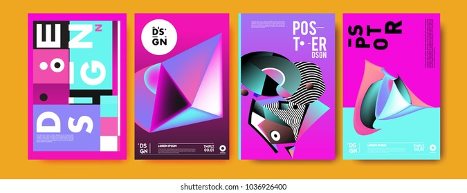 Abstract colorful collage poster design template. Cool geometric and fluid cover design. Blue, yellow, red, orange, pink and green background. Vector banner poster template in Eps10.