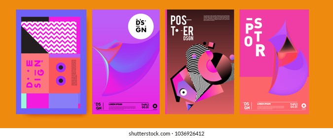 Abstract colorful collage poster design template. Cool geometric and fluid cover design. Blue, yellow, red, orange, pink and green background. Vector banner poster template in Eps10.