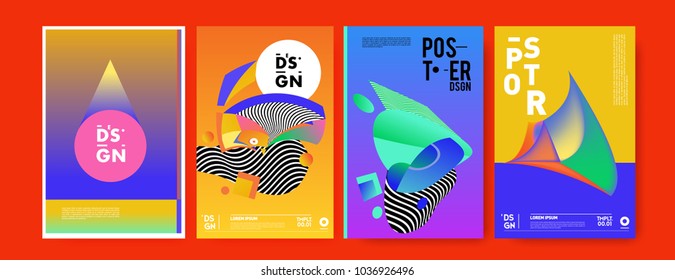 Abstract colorful collage poster design template. Cool geometric and fluid cover design. Blue, yellow, red, orange, pink and green background. Vector banner poster template in Eps10.