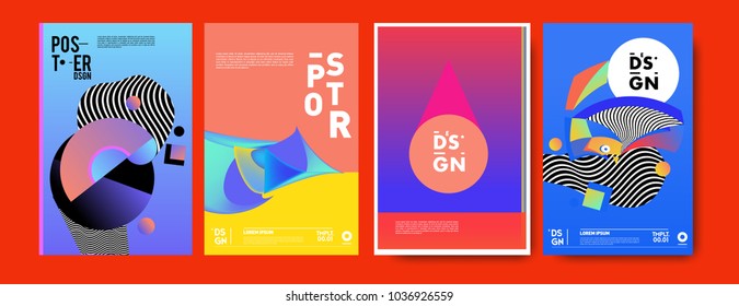 Abstract colorful collage poster design template. Cool geometric and fluid cover design. Blue, yellow, red, orange, pink and green background. Vector banner poster template in Eps10.