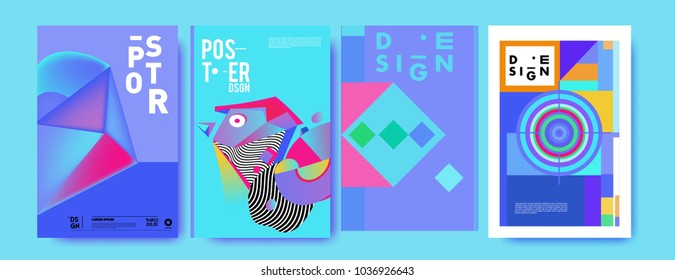 Abstract colorful collage poster design template. Cool geometric and fluid cover design. Blue, yellow, red, orange and green background. Vector banner poster template in Eps10.