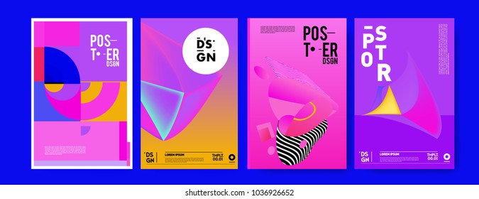 Abstract colorful collage poster design template. Cool geometric and fluid cover design. Blue, yellow, red, orange, pink background. Vector banner poster template in Eps10.