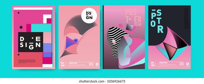 Memphis Style Poster Set Halftone Geometric Stock Vector (Royalty Free ...