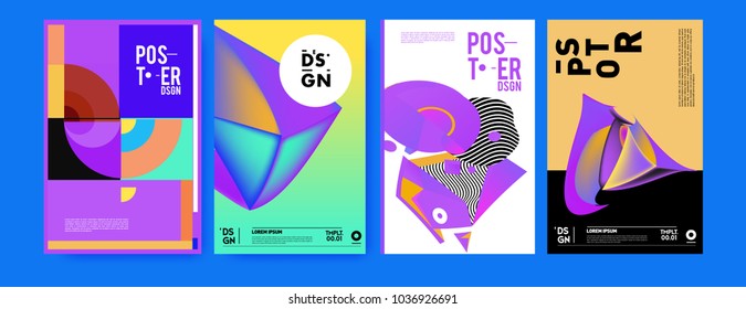 Abstract colorful collage poster design template. Cool geometric and fluid cover design. Blue, yellow, red, orange, pink and green background. Vector banner poster template in Eps10.