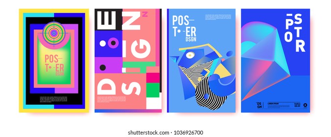 Abstract colorful collage poster design template. Cool geometric and fluid cover design. Blue, yellow, red, orange, pink and green background. Vector banner poster template in Eps10.