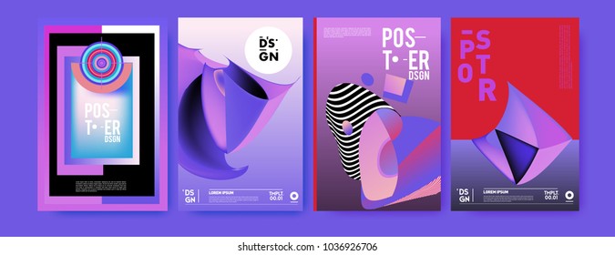 Abstract colorful collage poster design template. Cool geometric and fluid cover design. Blue, red, pink and green background. Vector banner poster template in Eps10.