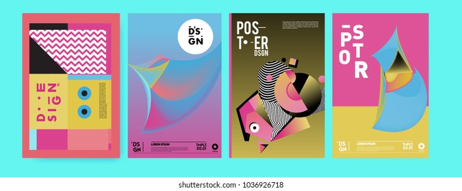 Abstract colorful collage poster design template. Cool geometric and fluid cover design. Blue, yellow, red, orange, pink and green background. Vector banner poster template in Eps10.