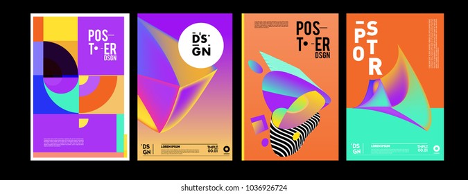 Abstract colorful collage poster design template. Cool geometric and fluid cover design. Blue, yellow, red, orange, pink and green background. Vector banner poster template in Eps10.