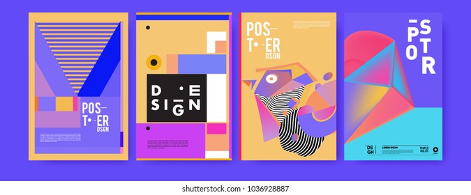 Abstract colorful collage poster design template. Cool geometric and fluid cover design. Blue, yellow, red, orange, pink and green background. Vector banner poster template in Eps10.

