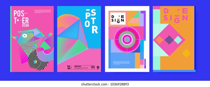 Abstract colorful collage poster design template. Cool geometric and fluid cover design. Blue, red, orange, pink and green background. Vector banner poster template in Eps10.

