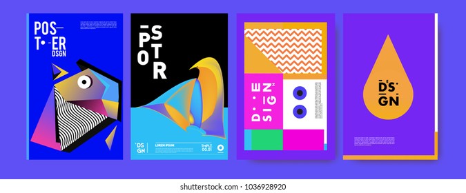 Abstract colorful collage poster design template. Cool geometric and fluid cover design. Blue, yellow, red, orange, pink and green background. Vector banner poster template in Eps10.

