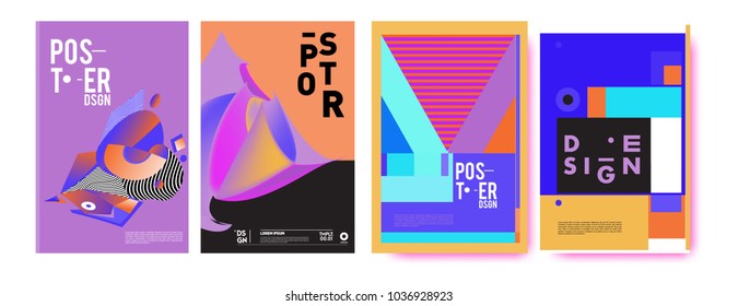 Abstract colorful collage poster design template. Cool geometric and fluid cover design. Blue, yellow, red, orange, pink and green background. Vector banner poster template in Eps10.

