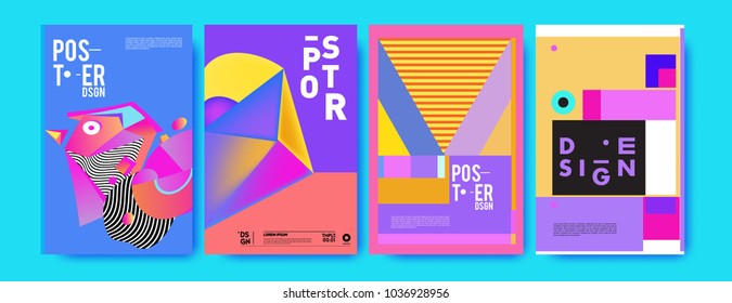 Abstract colorful collage poster design template. Cool geometric and fluid cover design. Blue, yellow, red, orange, pink and green background. Vector banner poster template in Eps10.

