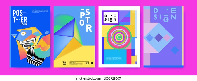 Abstract colorful collage poster design template. Cool geometric and fluid cover design. Blue, yellow, red, orange, pink and green background. Vector banner poster template in Eps10.

