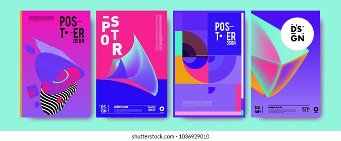 Abstract colorful collage poster design template. Cool geometric and fluid cover design. Blue, red, orange, pink and green background. Vector banner poster template in Eps10.

