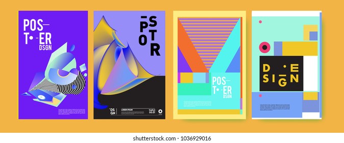Abstract colorful collage poster design template. Cool geometric and fluid cover design. Blue, yellow, red, orange, pink and green background. Vector banner poster template in Eps10.

