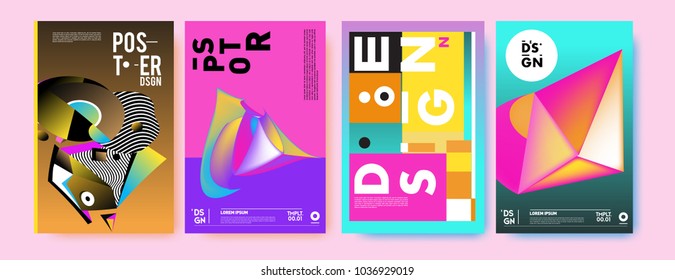 Abstract colorful collage poster design template. Cool geometric and fluid cover design. Blue, yellow, red, orange, pink and green background. Vector banner poster template in Eps10.

